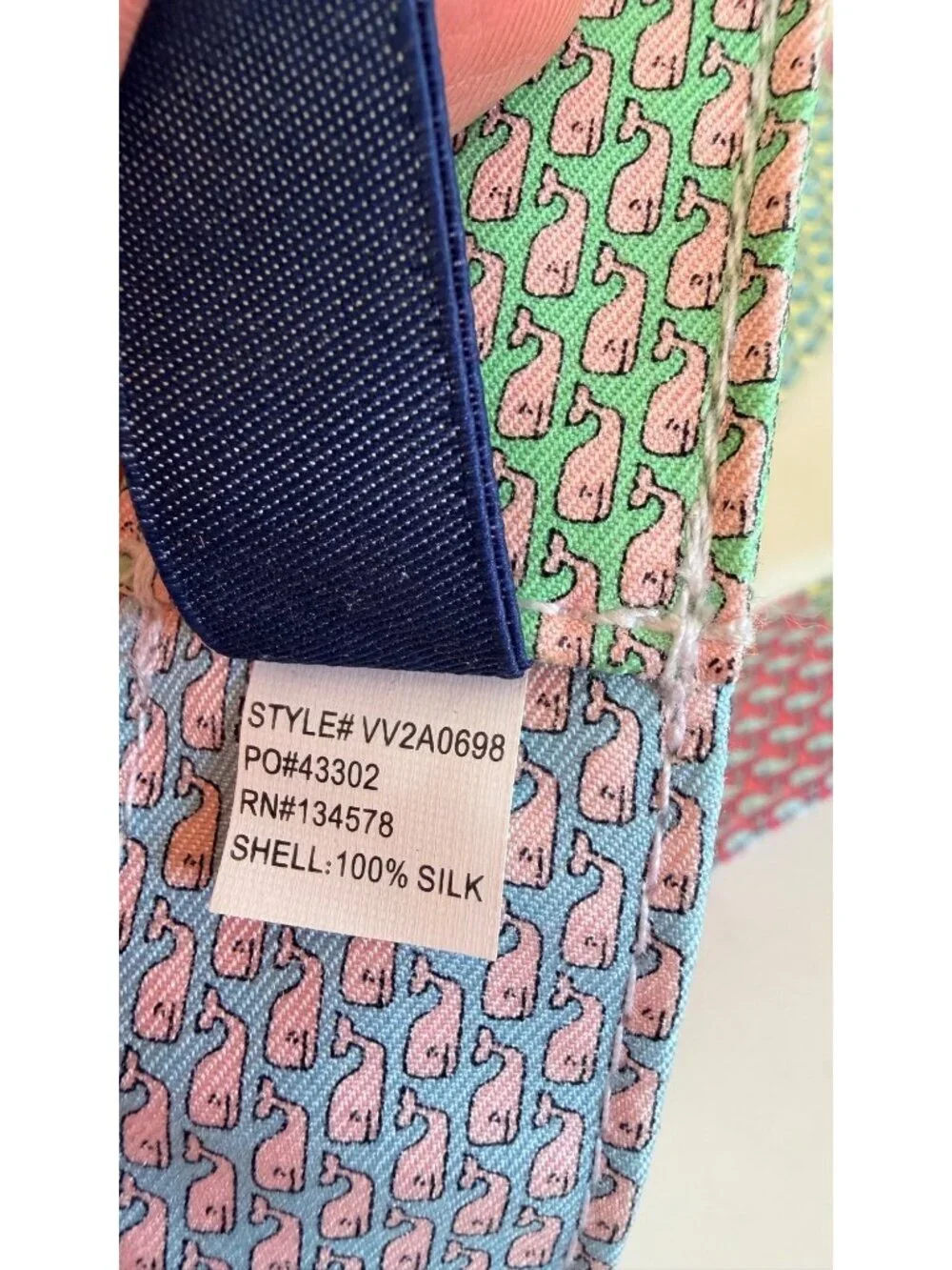 Vineyard Vines Patchwork Whale Design Silk D-Ring Belt Large Adjustable Preppy
